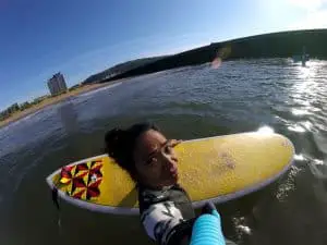 gopro shot of a rear traction pad on a surfboard