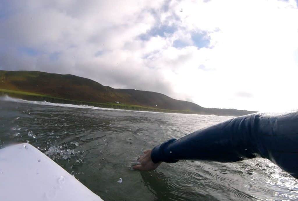 surfer's arm while paddling