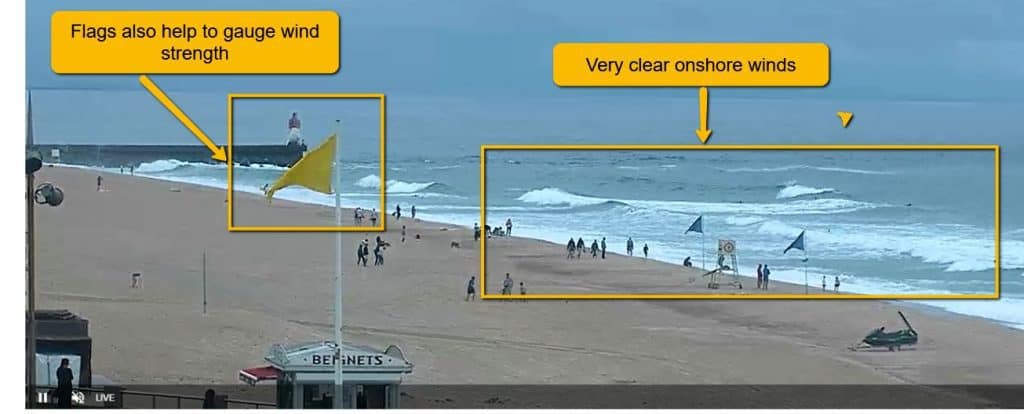 example of onshore winds from a surf webcam